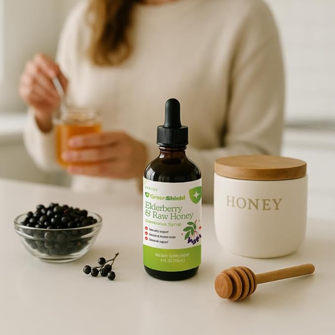 SPRIGS Elderberry &amp Raw Honey Syrup 4oz with Raw Honey – Immune Support Blend with Elderberry Echinacea &amp Propolis – Family Friendly Immune Support Daily Wellne Syrup