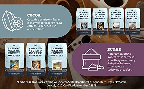 Camano Island Coffee Roasters Decaf Espresso Blend Whole Bean 12oz Fresh Dark Roast Swiss Water Processed USDA Organic Fairly Traded Shade Grown Top 1% Arabica Sweet Molasses Mixed Berry Flavor
