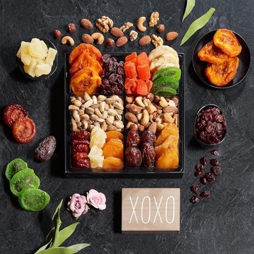Happy Birthday Dried Fruit &amp Nuts Gift Basket Arrangement Platter Gourmet Food Snack Box Birthday Care Package Healthy Kosher Her Him (12 Assortment)
