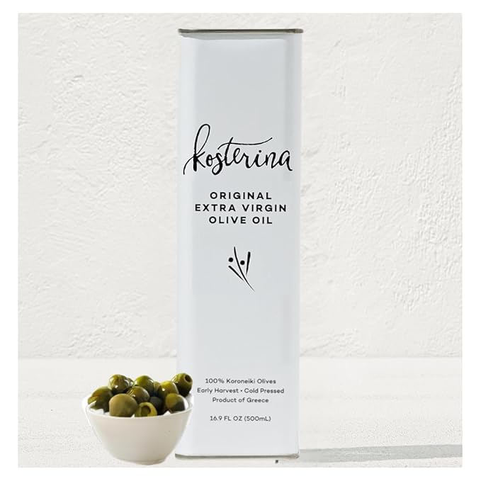 Kosterina - Original Extra Virgin Olive Oil Cold-Pressed Greek EVOO 2022/23 Early Harvest Made with Koroneiki Olives Natural Superfood Polyphenol Rich High Antioxidants Tin | 16.9oz (500ml)