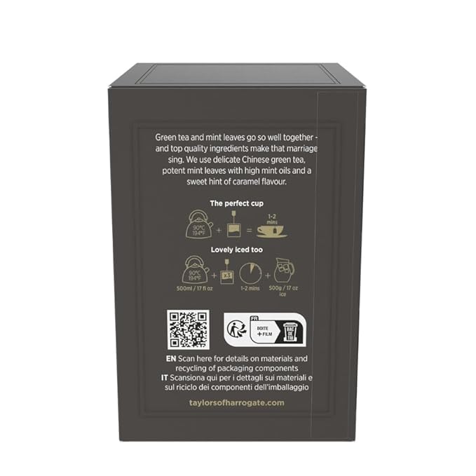 Taylors of Harrogate Green Tea with Mint Individually Wrapped Bags 20 Count (Pack of 6) Refreshing Light &amp Lively Caffeinated Enjoy Hot or Iced 120 Teabags Total