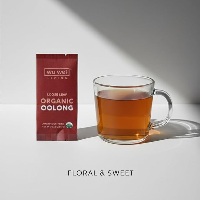 Organic Loose Leaf Oolong Tea USDA Certified Single Serve Biodegradable Packets Low Caffeine Natural Energy (16-Pack)
