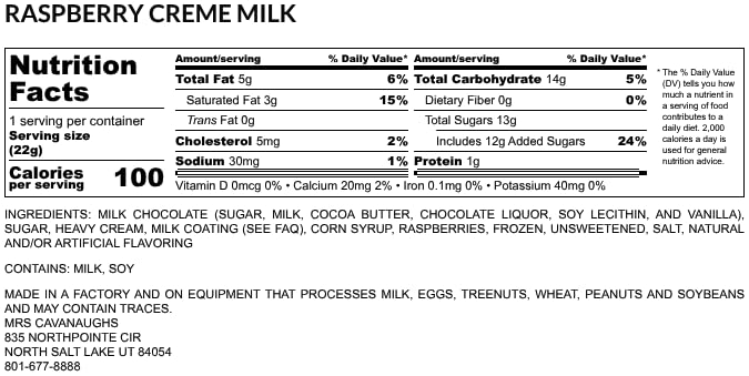 Mrs. Cavanaugh's 1 lb Raspberry Cream Mixed (Milk 65% &amp Dark 35%) Chocolate