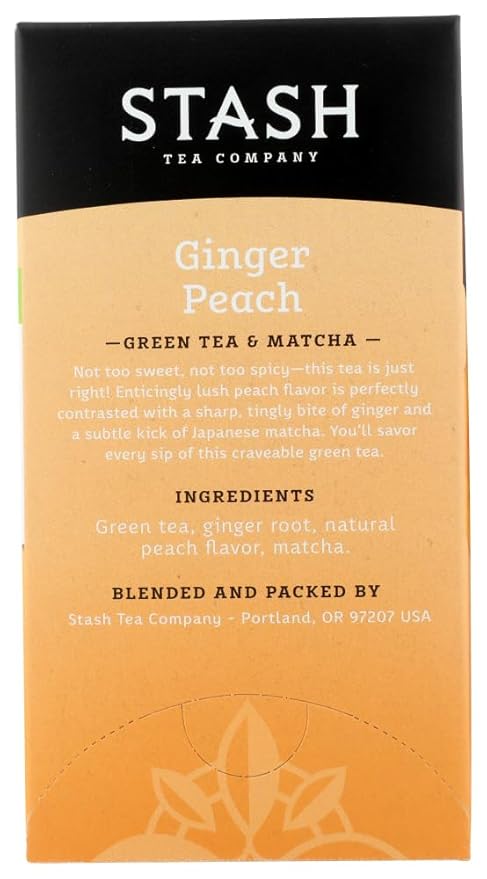 Stash Tea Ginger Peach Green W/ Matcha - 18 Tea Bags - Case of 6
