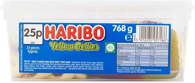 Haribo Yellow Belly snakes 1 tub by Haribo
