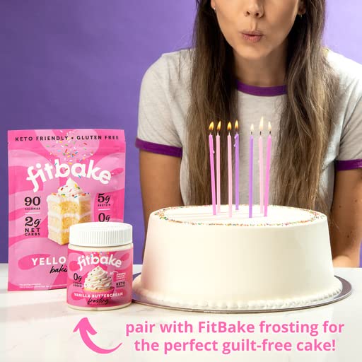 FitBake Yellow Cake Baking Mix and Vanilla Frosting | 0g to 2g Net Carbs Per Serving | Keto Friendly Low Carb Food | Naturally Sweetened Keto Snacks | Gluten Free Desserts | No Added Sugar
