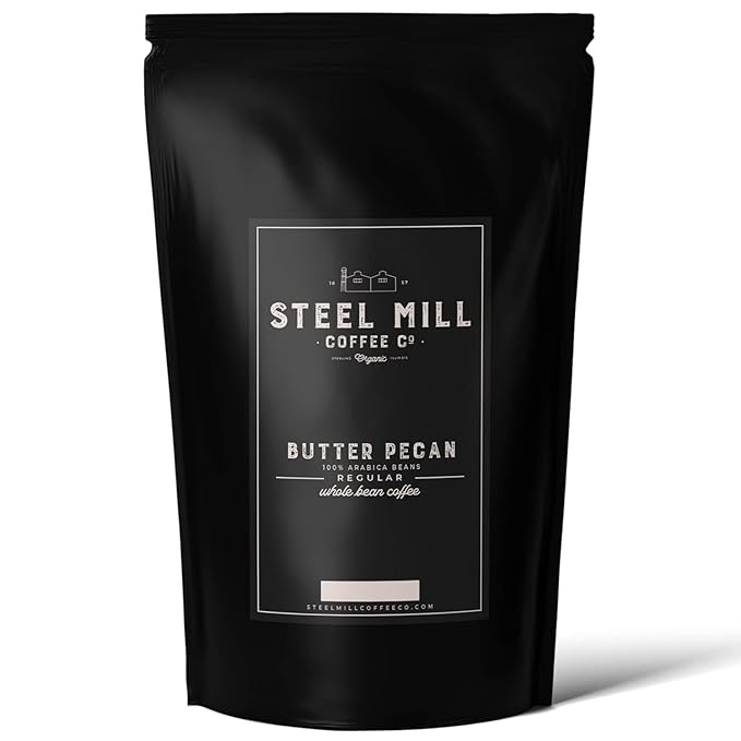 Steel Mill Coffee Co. Butter Pecan Flavored Coffee – Ground – 2 LB Bag – Medium Roast – 100% Arabica Beans – Vegan Gluten-Free Sugar-Free