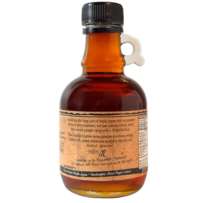 WOOD'S “Ghosted” Maple Syrup – Ghost Pepper Infused | Sweet &amp Spicy Flavor Fusion | Small-Batch Vermont Syrup with Real Ghost Pepper Extract | Vegan Natural Eco-Friendly | Great for Cocktails B