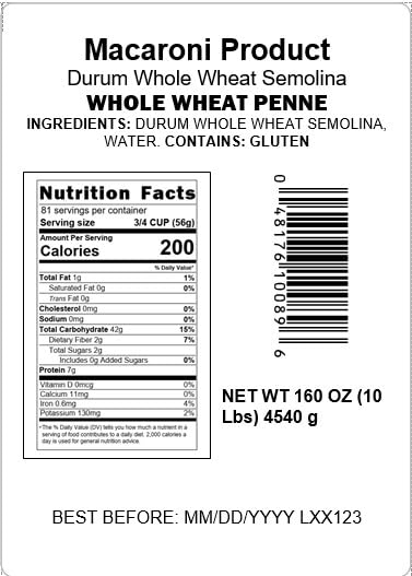 Mantova Whole Wheat Penne Bulk Pasta - Ideal for Restaurants Catering Meal Prep Large Gatherings and Pantry Stocking Made with Premium Whole Grain Durum Wheat for Authentic Italian Taste 10 Poun