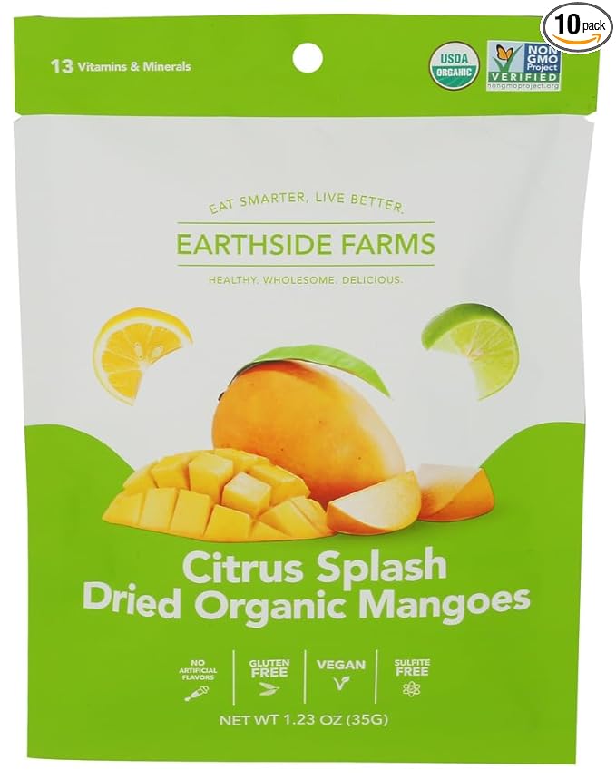 Earthside Farms Dried Mangoes Split Organic 1.23 oz (Pack of 10)