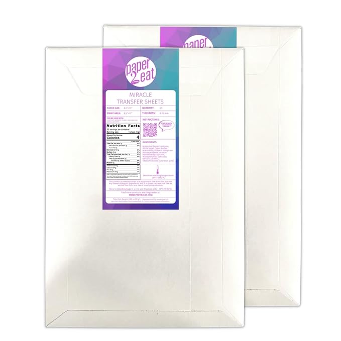 paper2eat edible Miracle Transfer Sheets (formerly Chocolate Transfer Sheets) 8.5“ x 11” – 50 count – For Edible Paper Printers
