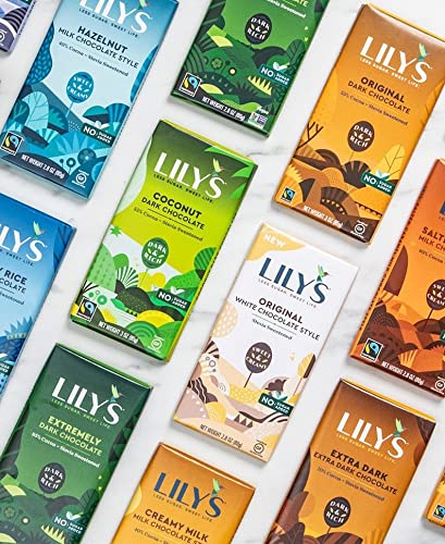 Lily's by Stevia Sweetened No Added Sugar Low-Carb Keto Friendly 55% Cocoa Fair Trade Gluten-Free &amp Non-GMO 3 4-Pack Coconut Dark Chocolate Bar 12 Oz