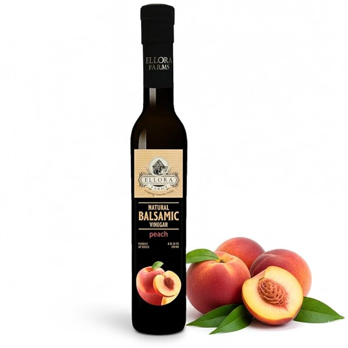 Ellora Farms Peach Infused Balsamic Vinegar Great Taste Award thick and creamy no-added sugars no-preservatives 8.45 oz. bottle (Peach)