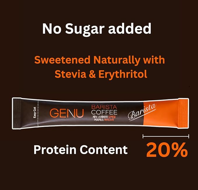 GENU Stevia Protein Coffee Mix (100 sticks Barista) Korea's No.1 Selling Zero Sugar Protein Coffee Mix