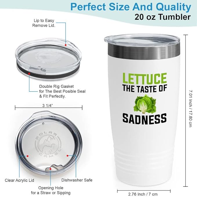 Meat lover White EditionTumbler 20oz - Lettuce the taste of the Sadness - Meat consumer beef lover epicure gourmet gourmand