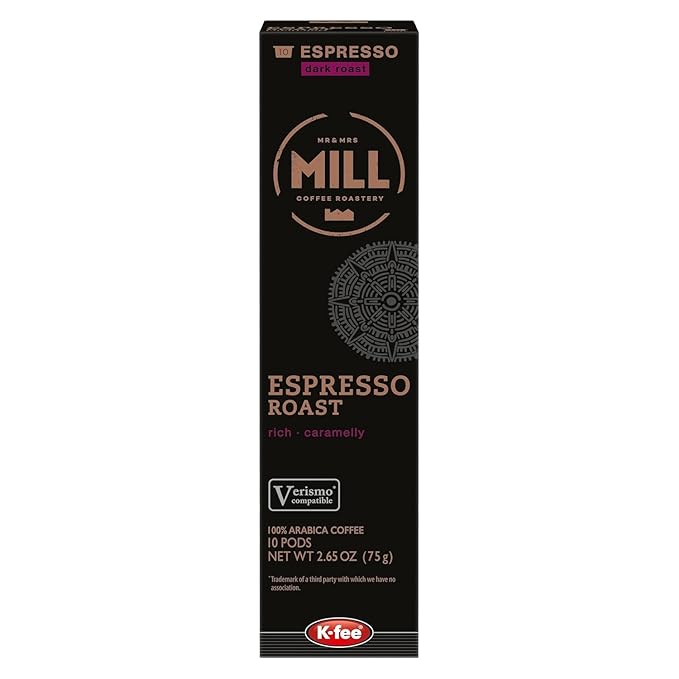 Mr &amp Mrs Mill Dark Roast Espresso Pods – K-fee® &amp Starbucks Verismo* Compatible Coffee Capsules | 60 Count (6 Boxes x 10 Pods) | 100% Arabica | Bold Full-Bodied | Single-Serve Espresso