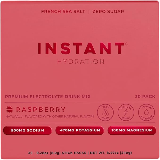Instant Hydration Electrolytes Powder Packets - Raspberry Electrolyte Drink Mix - Zero Sugar - Keto Vegan Gluten-Free Non-GMO - Boost Recovery Brain Health Muscle &amp Tissue Support- 30 Sticks