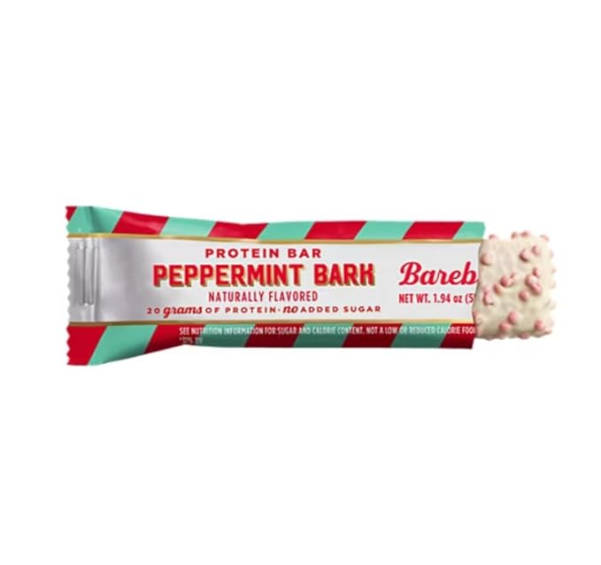 Barebells Protein Bars Peppermint Bark - 12 Count 20g Protein Creamy Vanilla Nougat with 1g Sugar White Chocolate Coated Snack for Breakfast or Post-Workout