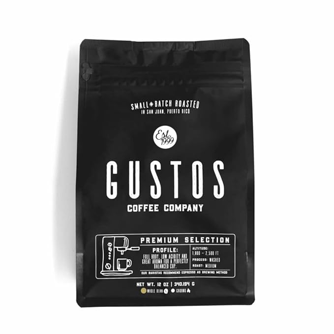 Gustos Coffee Premium Selection | Puerto Rican High End Medium Roasted Whole Bean Coffee (1 12oz)