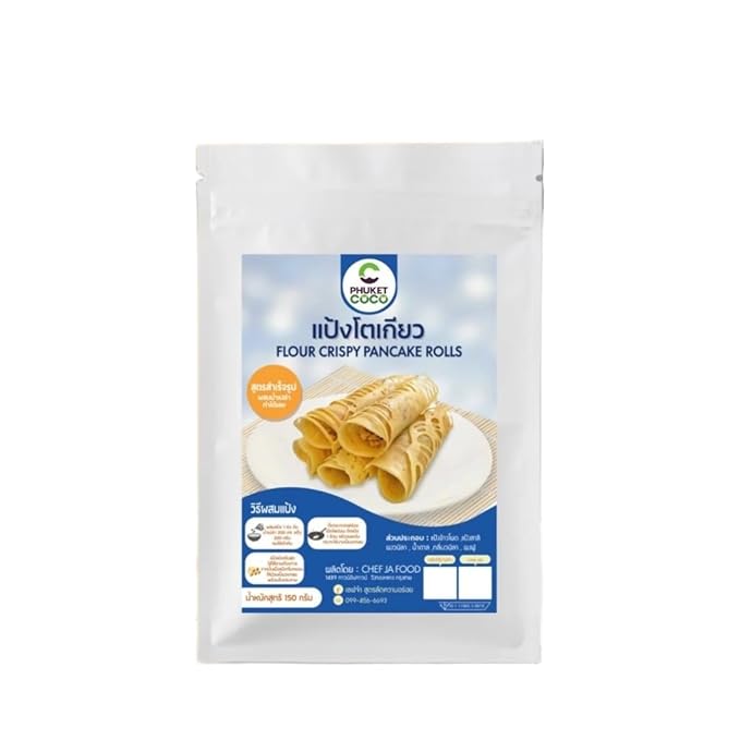 เชฟจ๋า Vanilla Flavored Thin Crepe and Crispy Pancake Mix Easy Just-Add-Water Baking Base Professional Flour Blend for Tokyo Style Crepes and Sweet Snacks (150g)