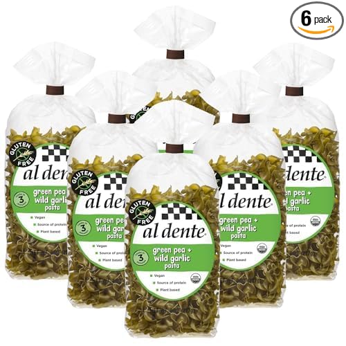 Al Dente Plant-Based Pasta Green Pea + Wild Garlic – Gluten-Free Vegan Non-GMO Organic High Protein Pasta. Delicious And Versatile. Great for Pastas Soups Salads and More 8oz Bags (Pack of 6)