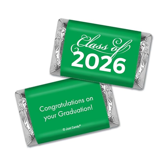 124 Pcs Green Graduation Candy Party Favors Green Wrapped Miniatures and Silver Kisses by Just Candy (1.52 lbs approx. 124 Pcs)