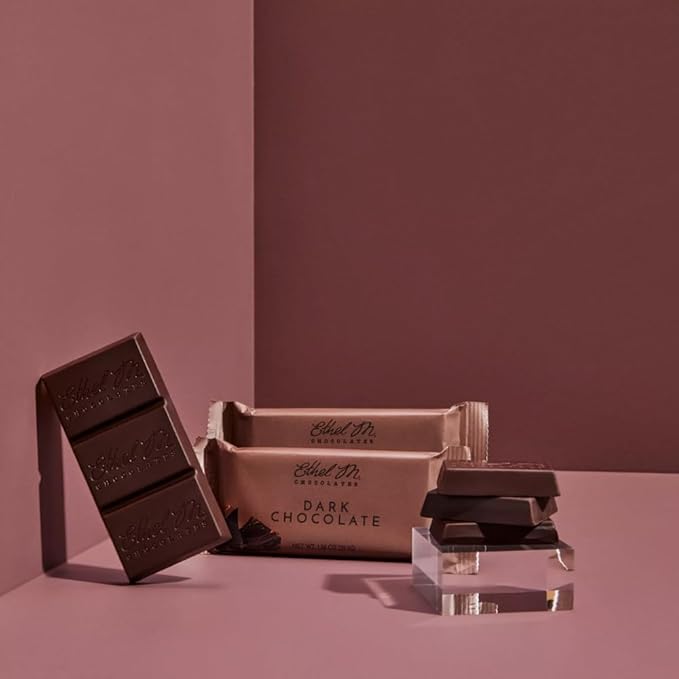 Ethel M Chocolates Premium Dark Chocolate Bars Individually Wrapped Chocolate Candy Bars for Gifting Holidays &amp Everyday Indulgence (8 Pieces)