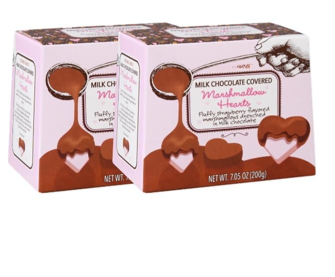 Milk Chocolate Covered Marshmallow Hearts Valentines Day Treats 7.05 oz (2 Pack Strawberry Marshmallows)