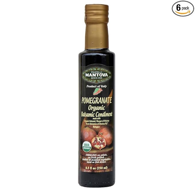 Mantova Organic Pomegranate Balsamic Vinegar of Modena Perfect for Salad Dressing Pasta Salad Ice Cream and Cocktails 8.5 oz (Pack of 6)