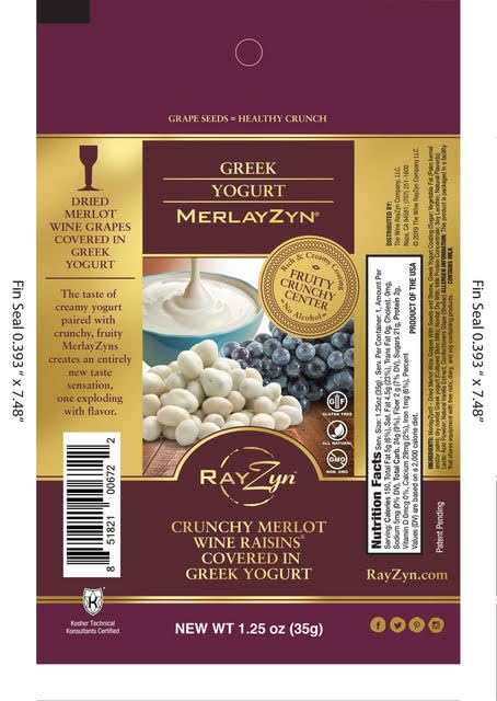 Wine RayZyn® - Greek Yogurt Covered MerlayZyn® - Hand Harvested Dried Merlot Wine Raisins® from Napa Valley enrobed in smooth and creamy Greek Yogurt – The Healthier Raisin with a Natural Crunch - A