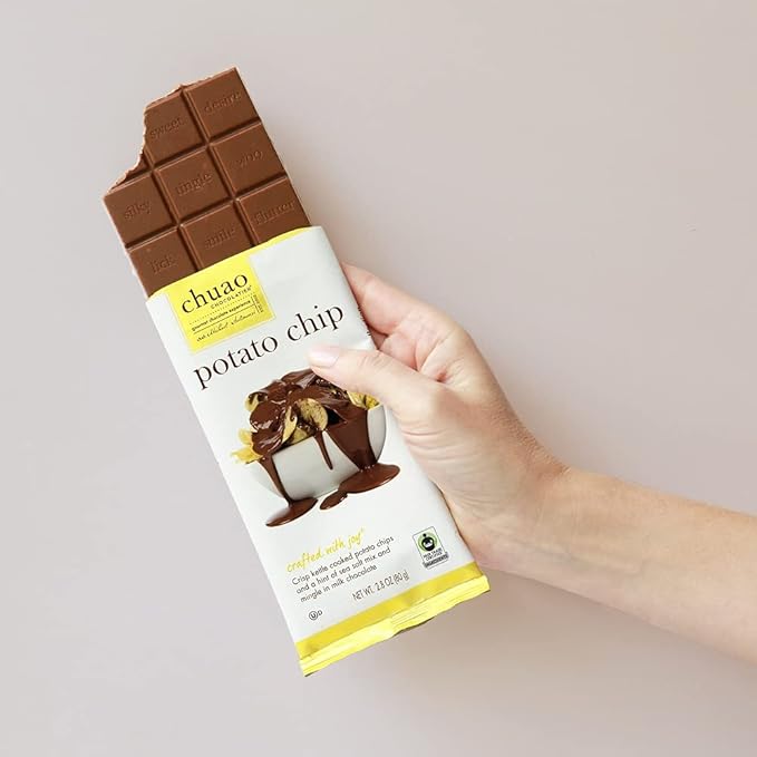 Chuao Chocolatier Potato Chip Milk Chocolate Bars | Gourmet No Preservatives | For Gift Baskets Christmas Birthday Thank You Care Package | 12 Ct