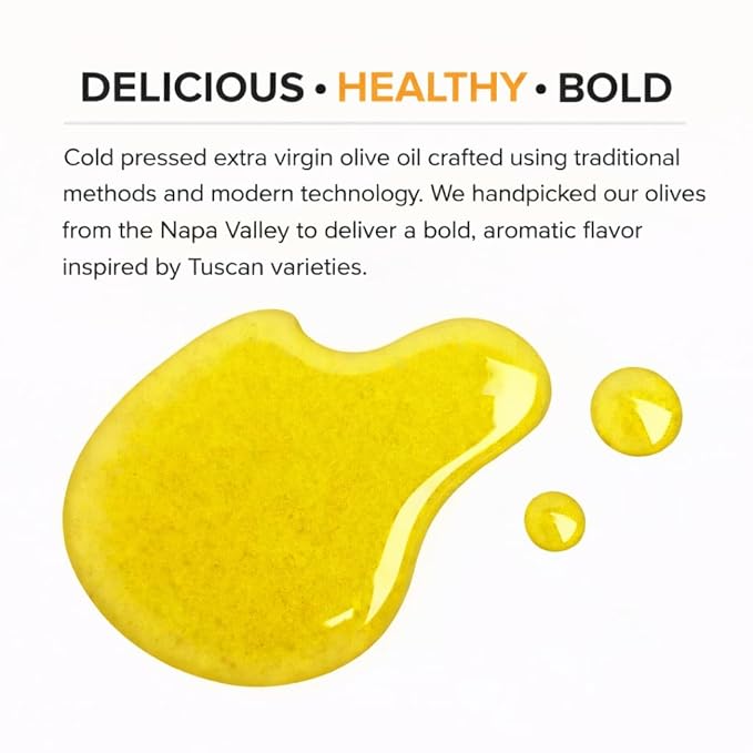 Salute Santé! Napa Extra Virgin Olive Oil 200ml Cold Pressed High Phenolic Tuscan Style California Olive Oil for Cooking and Finishing Bold Taste &amp Aroma Premium Kitchen Essential for Everyda