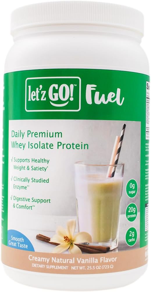 Let’z Go Premium Whey Isolate Protein Powder with Digestive Enzymes – Vanilla 2 lb (30 Servings) – No Sugar Keto &amp GLP-1 Friendly Diabetic Friendly Supports Satiety Stevia Sweetened Gluten-F