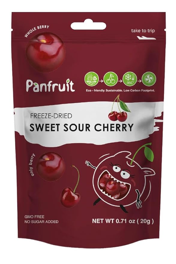 PANFRUIT Freeze-Dried Sweet Sour Cherry 4 Packs Whole Berries Non-GMO No Added Sugar Gluten-Free
