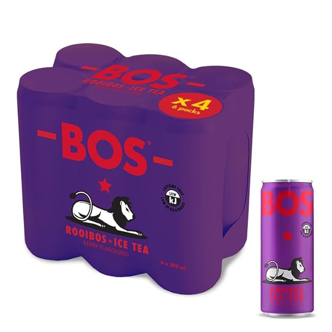 BOS Rooibos Iced Tea Berry | 24x (6x 10.1 oz Cans) | Organic Caffeine Free Naturally Sweet Antioxidant-Rich Herbal Red Rooibos Tea | From South Africa