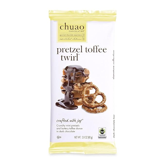 Chuao Chocolatier Pretzel Toffee Dark Chocolate Bars | Gourmet Caramel Chocolate Artisan European No Preservatives | For Gift Baskets Christmas Valentines Day Gifts for Women Men Birthday Thank