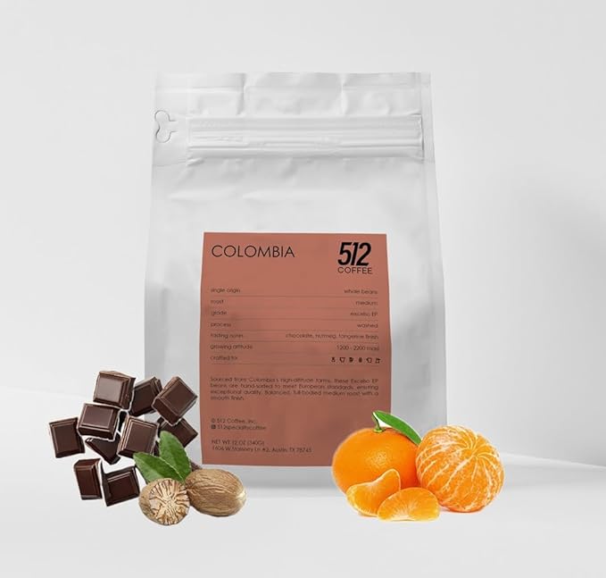 512 Coffee Specialty Colombia Medium Roast – Premium Single Origin Whole Beans with Chocolate Citrus &amp Nutmeg Notes – Fresh Roasted for Drip &amp Filter Brewing