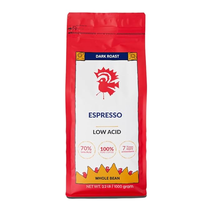 Puroast Low Acid Coffee Whole Bean | Espresso Roast Whole Bean | Dark Roast | High Antioxidants &amp High pH |No Bitter Aftertaste | Reduced Heartburn &amp GERD | Suitable for Cold Brew - 2.2 LB