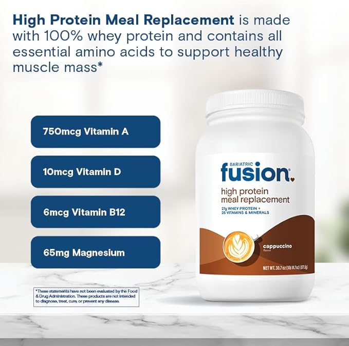 Bariatric Fusion Cappucino Meal Replacement 27g Protein Powder 21 Serving Tub for Bariatric Surgery Patients Including Gastric Bypass and Sleeve Gastrectomy - No Gluten Aspartame or Sugar