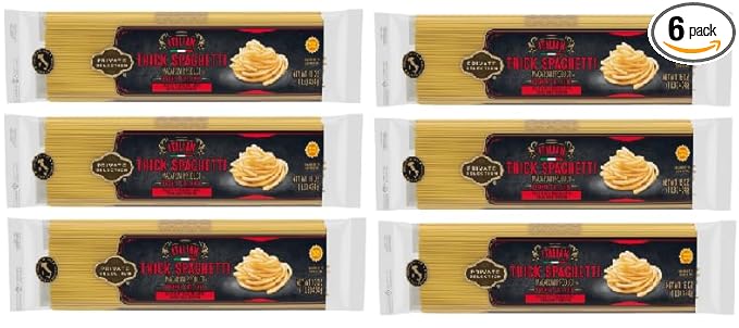 Italian Thick Spaghetti Macaroni Bronze Cut (6 Packs 16 oz. each)