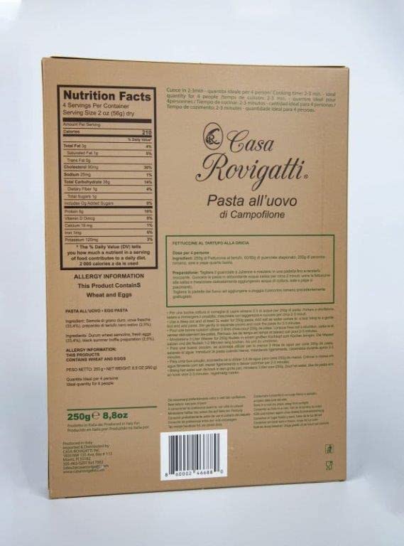 Fettuccine with Truffle (Pack of 4) - Italian Truffle Pasta From the Region of Di Campofilone- Imported Italian Gourmet Egg Pasta- 8.8 ounces / 250 grams
