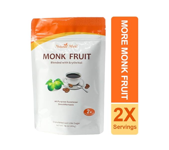Monk Fruit Zero Calorie Sweetener (2x Sugar Sweet Original) 16 oz - Granular Powder Blended with Erythritol - Sweet Natural Alternative to Xylitol and Stevia - Sugar Replacement for Keto Paleo Low