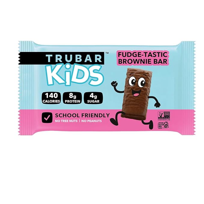 TRUBAR Kids Protein Bars Fudge-Tastic Brownie Plant Based Protein Gluten Free School-Friendly Snacks for Lunchboxes Tree Nut and Peanut Free Low Sugar Healthy On the Go Snack Bars 12 Count