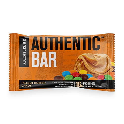 Authentic Bar Peanut Butter Candy Protein Bars - Tasty Meal Replacement Energy Bars w/ 15g Whey Protein Isolate Natural Sugars from Pure Honey Healthy Fat Peanut Butter Foundation - 6 Pack