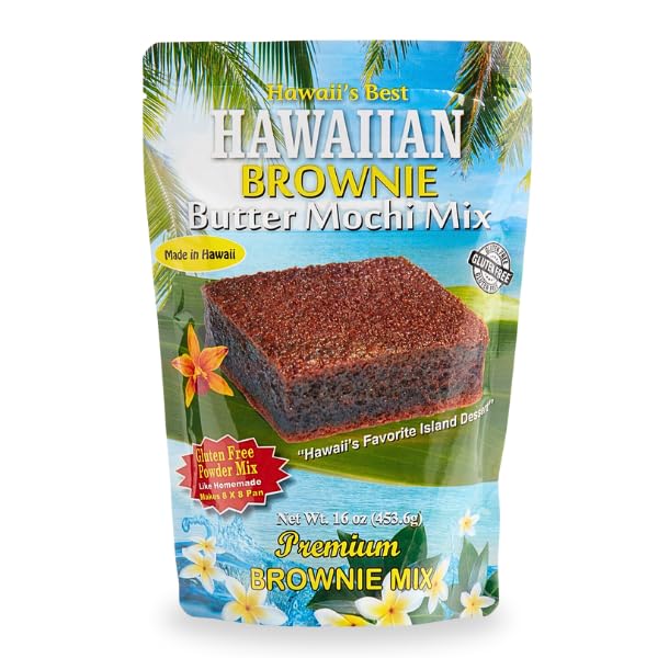 Hawaii's Best Butter Mochi Brownie Mix Hawaiian Chocolate Dessert Baking Mix with Ghirardelli Cocoa Gluten-Free Sweet Rice Flour Treat Easy-to-Bake Chocolate Brownies with Coconut &amp Vanilla 16