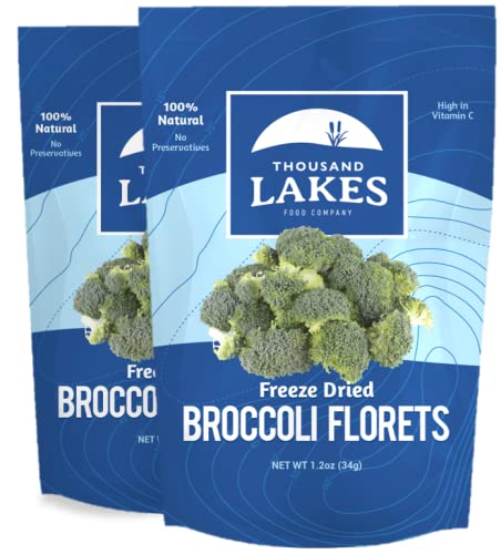 Thousand Lakes Freeze Dried Strawberries and Broccoli - 100% Sliced Strawberries 5 oz and 2-Pack Broccoli Florets 1.2 oz