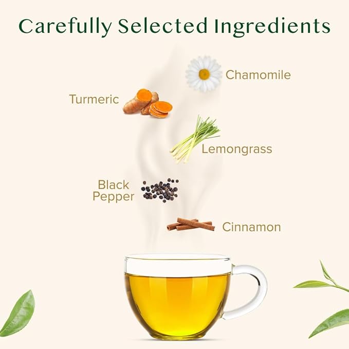 VAHDAM Turmeric Chamomile Tea Bags (100 Herbal Tea Bags) Caffeine Free100% Pure Herbal Tisane - Warm Earthy &amp Floral | Infused With Chamomile Flowers | Resealable Ziplock Pouch
