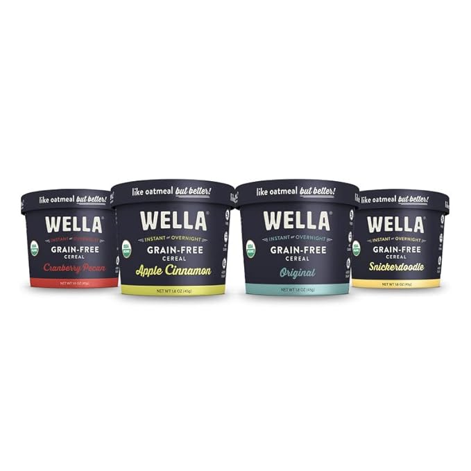 Wella Cereal Oatmeal Alternative Gluten-Free Breakfast Hot Cereal Grain-Free Paleo Organic Vegan High Protein Superfood Plant-Based Non-GMO Low in Net Carbs Single-Serve Cups Flavor Variety Samp