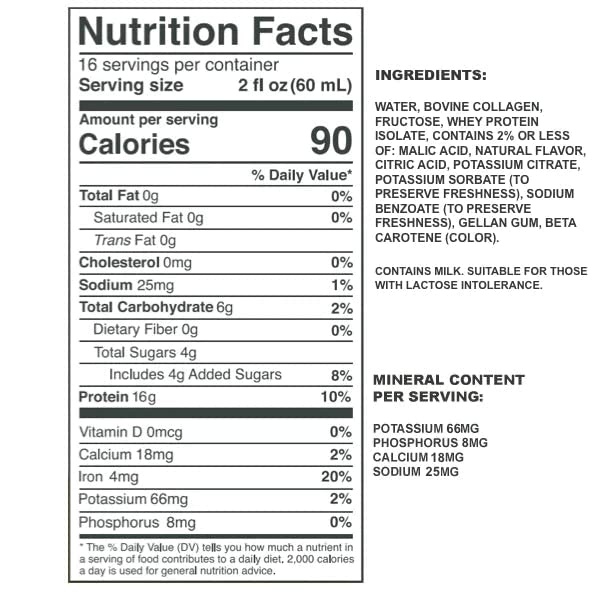 Vidafuel Protein Drink 16g Protein per 2oz Shot 32 fl oz Carton 2 Pack Citrus Collagen and Whey Drink No Artificial Sweeteners