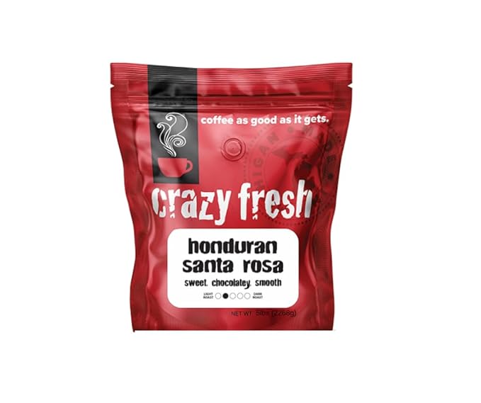 Crazy Fresh Whole Bean Coffee 2 lbs Honduran Santa Rosa Full City - Full City Roast (light med) Master Roasting Super Premium Coffees in Small Batches since 1911 Delivered Fresh